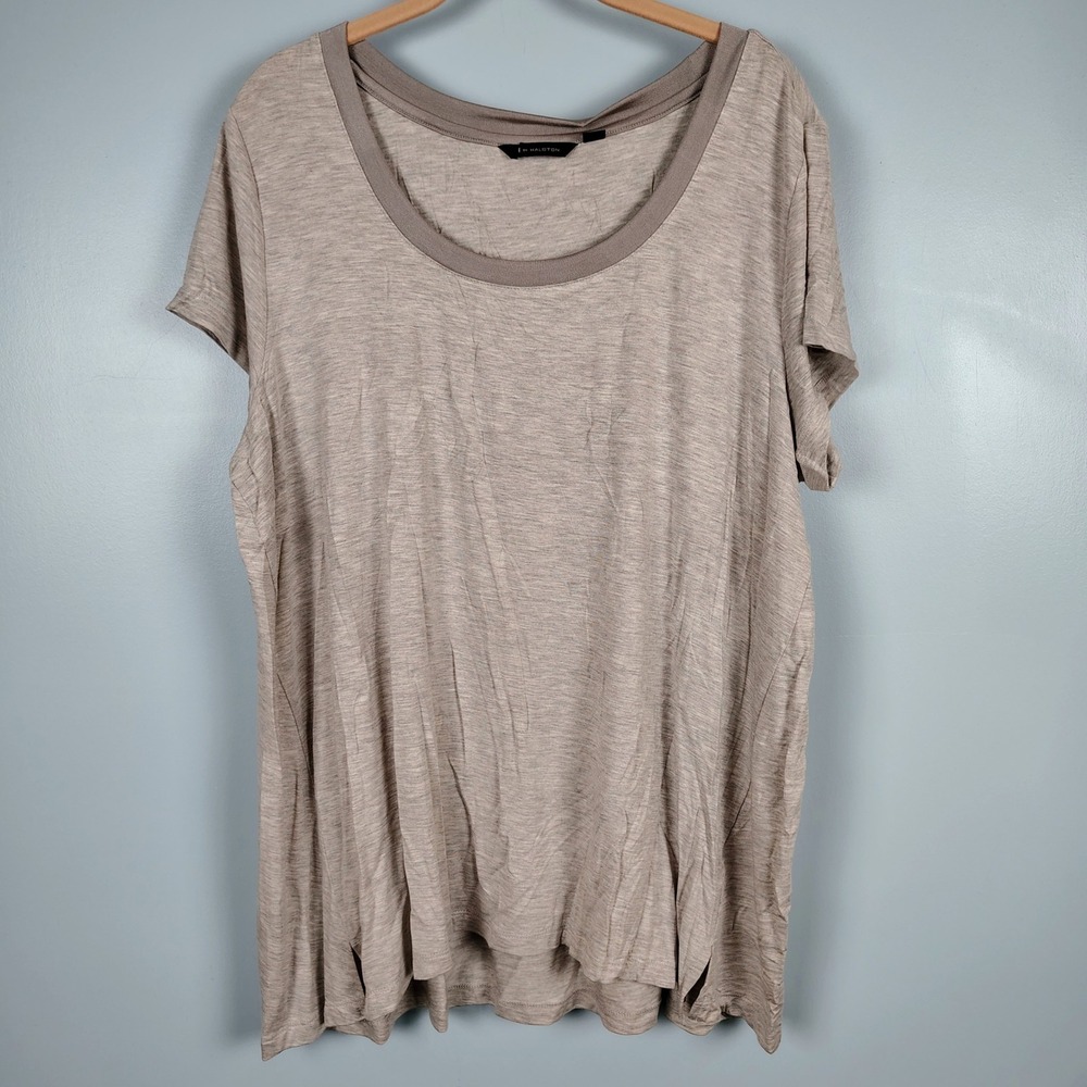 H by Halston Womens XL Scoop Neck Tee Taupe Modal Blend Minimalist Basic